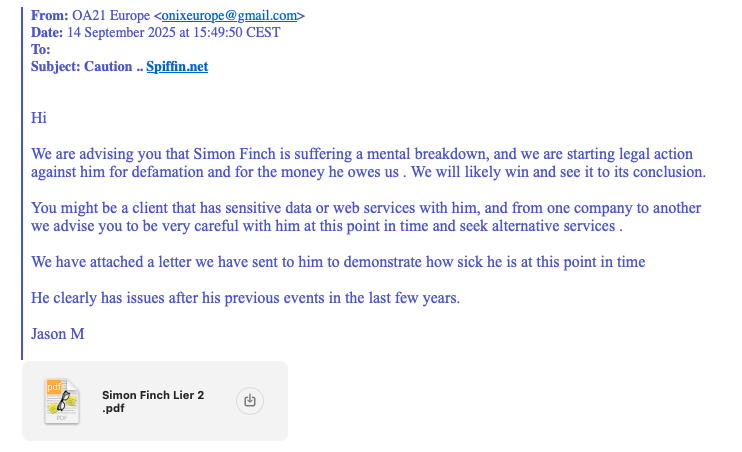 Email abuse from Adam Worsfold email abuse